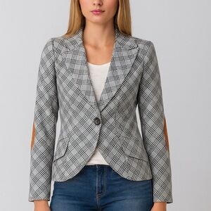 Smythe Sky Blue Checkered Blazer with Orange Accents